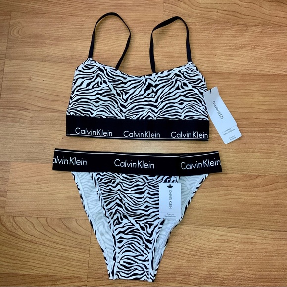 Calvin Klein Zebra Print Bralette & High Leg Tanga - Picture 4 of 8
